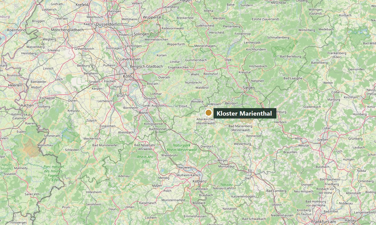 Karte: Lage des Klosters Marienthal zwischen Köln, Siegen und Koblenz